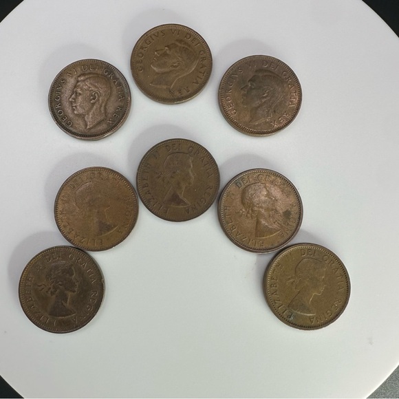 1950s Canadian Penny Set – 8 Coins – George VI to Early Elizabeth II – Vintage - Picture 5 of 11